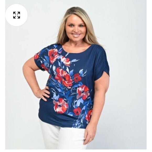 Christopher & Banks Women's Placed Floral Shirred Shoulder Embellished size 3X - Picture 1 of 8